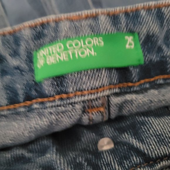 Blue Flare Jeans with Distressed Details and Rhinestone Embellishments - Picture 7 of 8